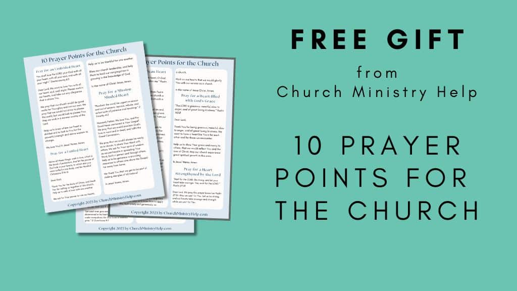 Free Gift from Church Ministry Help - Free Church Printables - 10 Prayer Points for the church, with a preview of the 3 pages of the prayer list