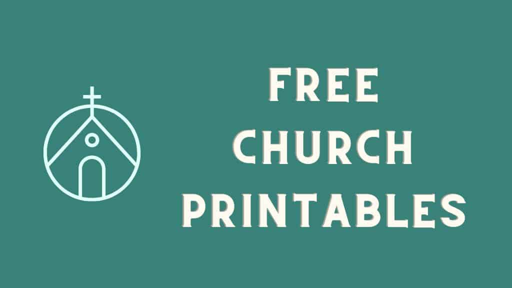free church printables on a green background, with a line drawing of a church