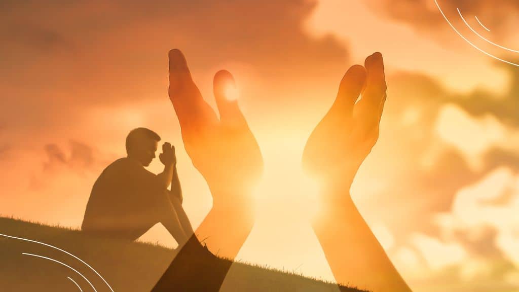 Youth prayer points at church ministry help picture of a man praying on a hillside with praying hands superimposed over the picture (3)