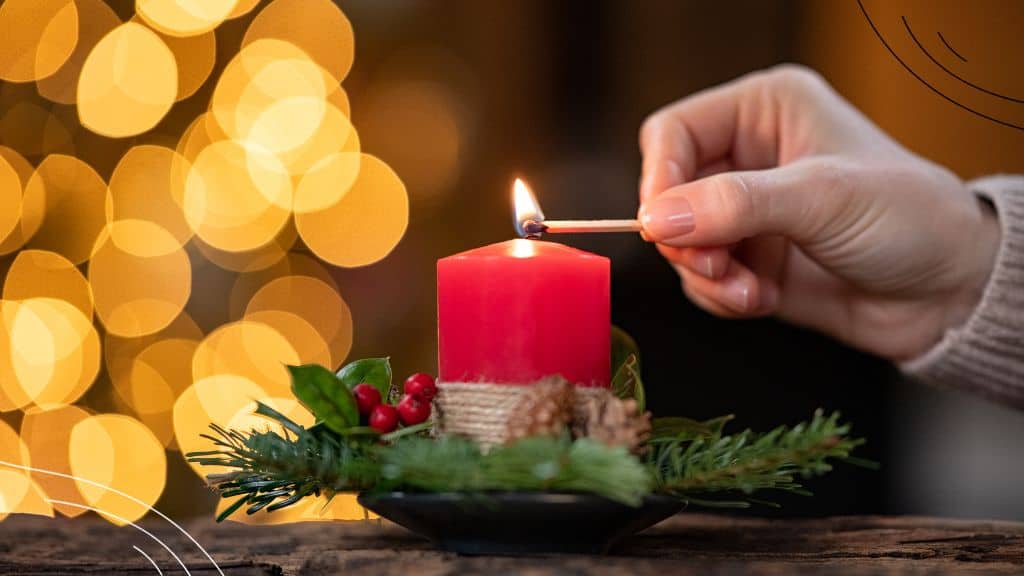 Advent Readings for Church Services at Church Ministry Help - (2) - person lighting a red candle with Christmas decorations