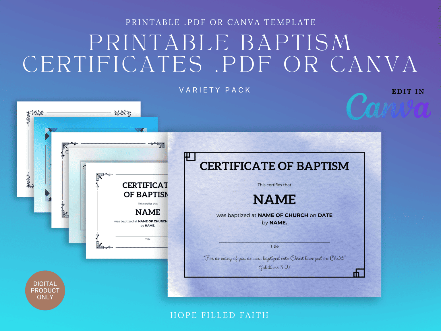 Free Printable Baptism Certificates PDF Canva Template